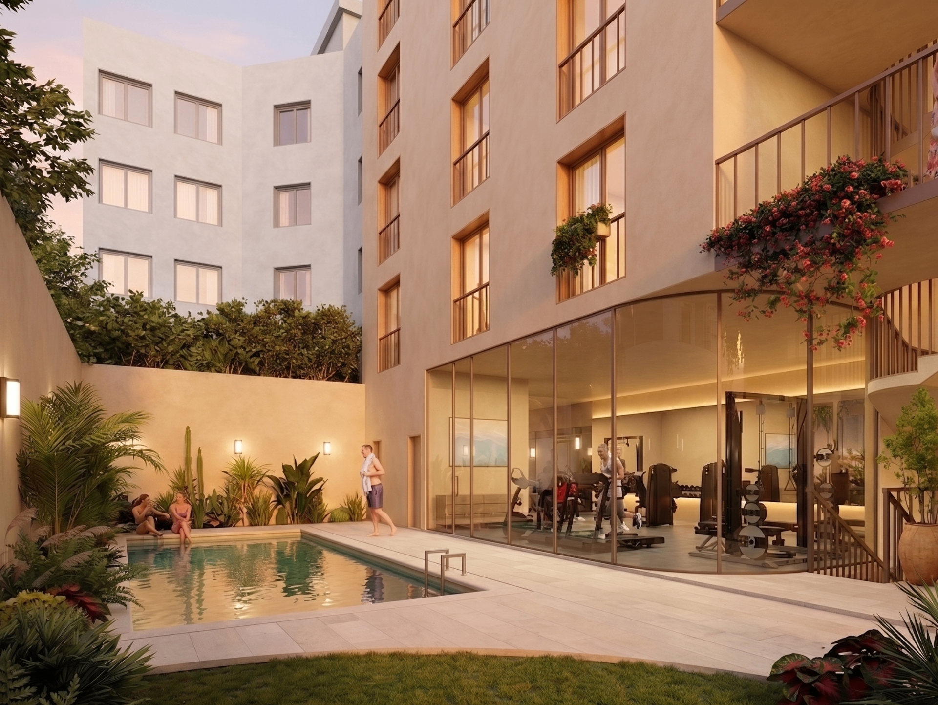Piscina y gimnasio en zona común